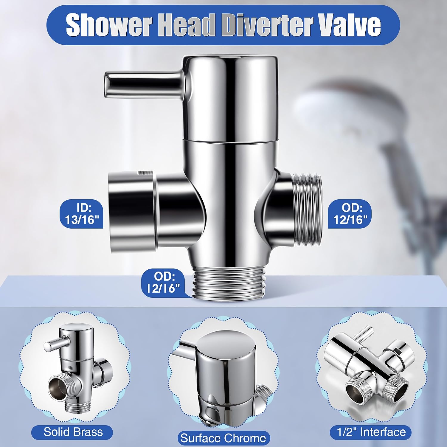 Dreyoo 3 Way Shower Head Splitter Kit, Brass G1/2 Diverter Valve with 79 Inch Stainless Steel Hose, Universal Shower Diverter for Dual Heads, Includes PTFE Tape