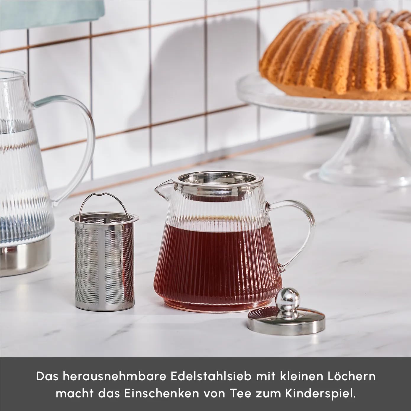 Karaca Keops Borosilikatglas Teekannen-Set mit Edelstahl-Teesieb, 1,5 L Kessel & 0,45 L Glas Teekanne mit Sieb, Turkish Tea Pot, Caydanlik, Türkischer Teebereiter für Kräutertee, losen Tee