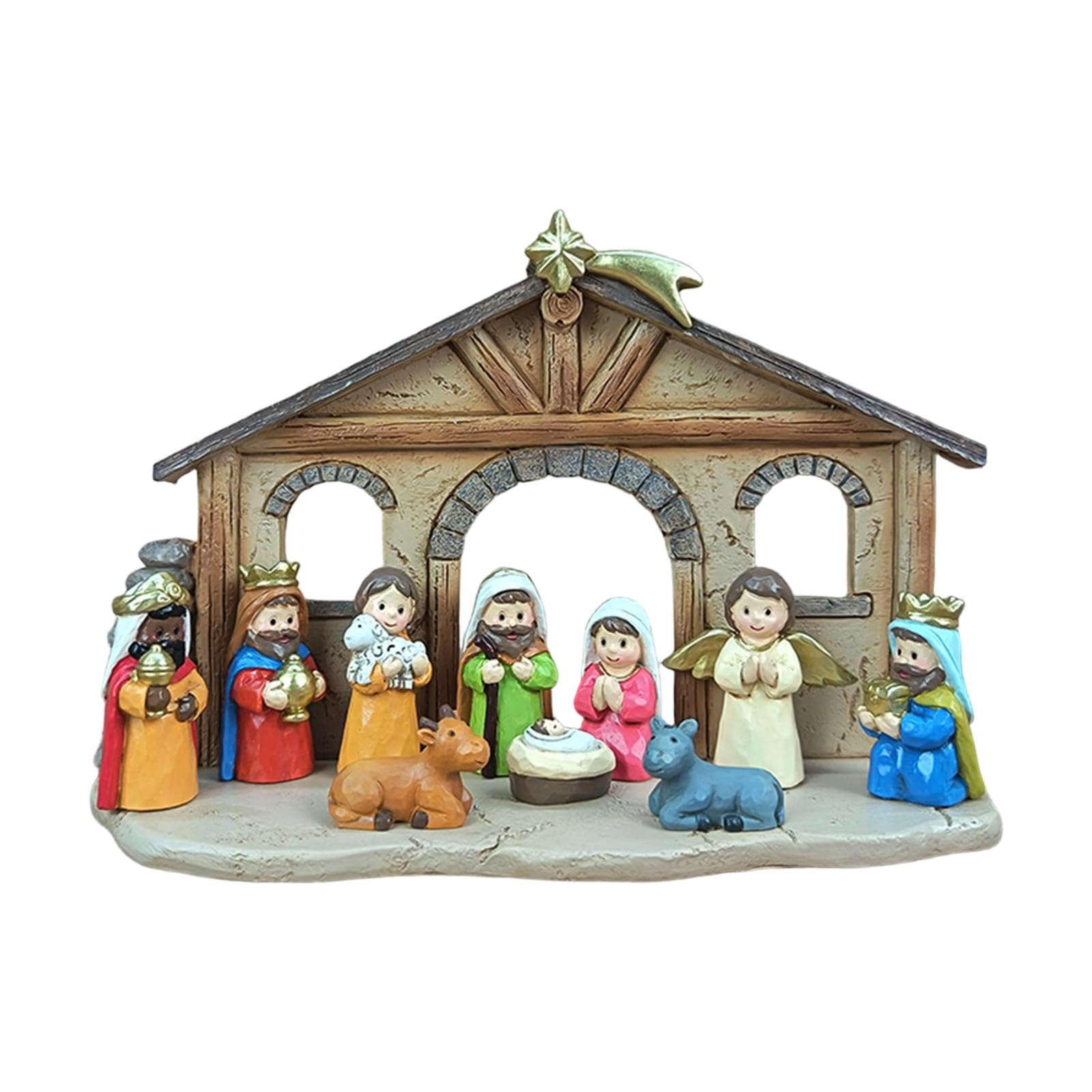 YWLUUOO Resins Nativity Scene Figures Set Christmas Decors Manger Scene Miniatures Figurines Ornaments for Mantels Table Display Resin Christmas Ornaments