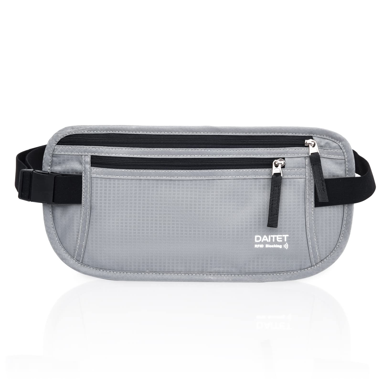 RFID Blocking Money Belt for Men Women, Slim Fanny Pack for Travel，Running,Conceal Waist Wallet for Passport Holder,Phone,Cash(Light Grey)