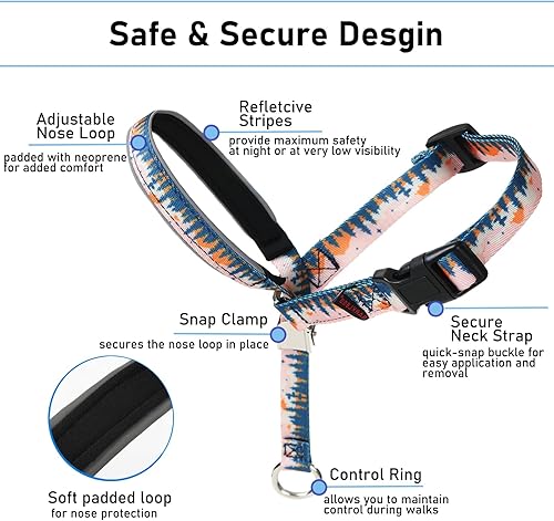 Miniatura 2 de BARKLESS Collar para la cabeza del perro, con correa impresa antitirones, arnés suave para hocico con clip ajustable para perros pequeños, medianos