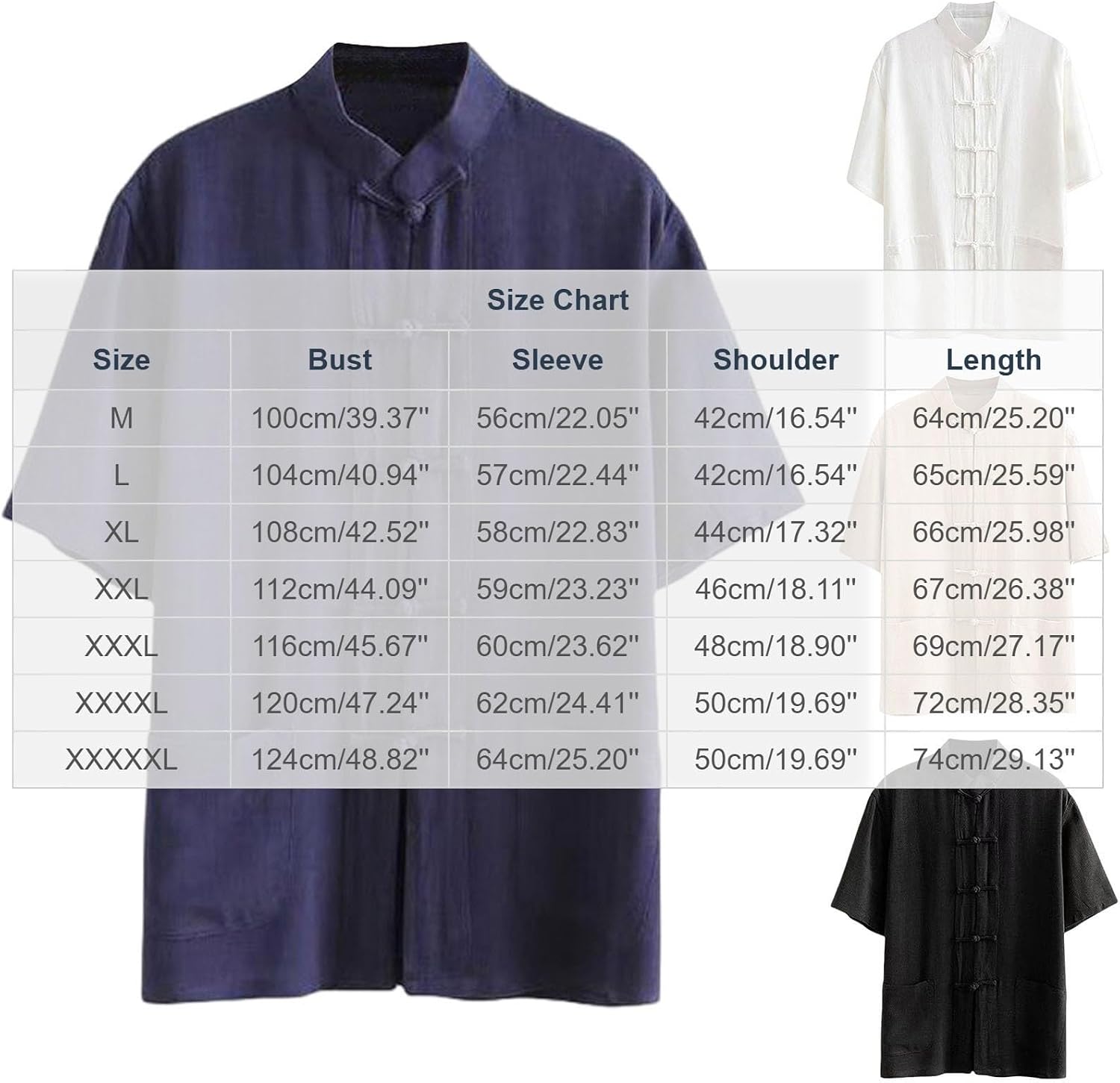 Men’s Chinese Style Shirt Plus Size Short Sleeve Cotton Linen Tee Lightweight Breathable Casual Summer Top