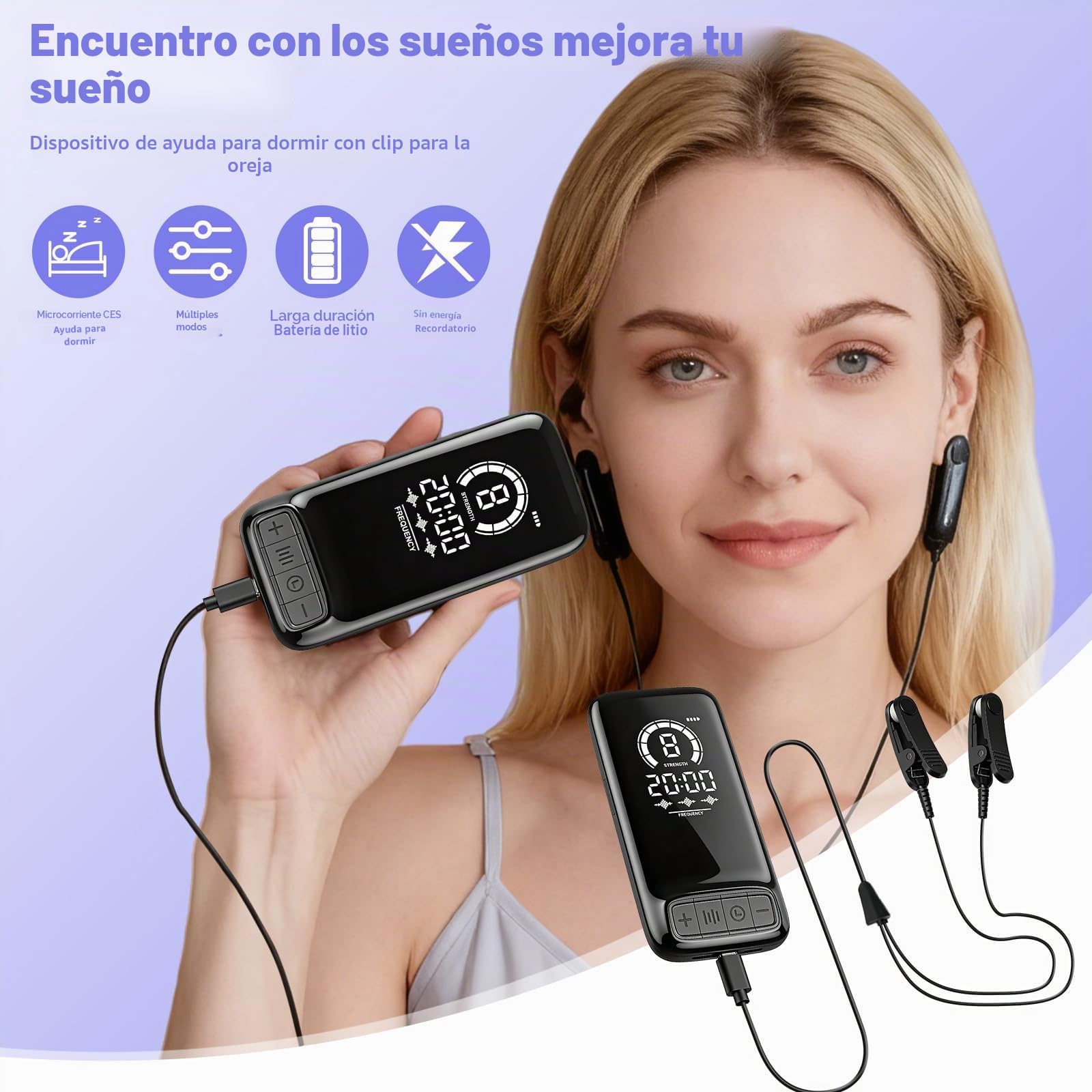 Dispositivo avanzado de ayuda para dormir, dispositivo de estimulación del nervio vago con clips para las orejas. Dispositivo de ayuda para dormir para adultos. Reduce la ansiedad. Alivia la fatiga