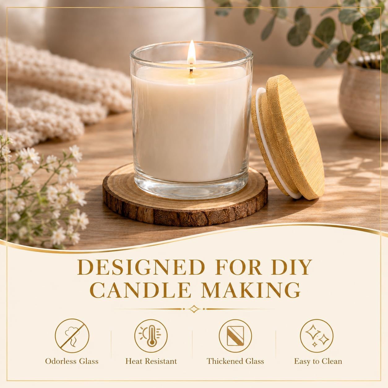 Pesonlook 16 Pack 8 oz Clear Glass Candle Jars with Bamboo Lids, Empty Candle Containers for Candle Making, Bulk DIY Candle Vessels, Reusable Candle Making Supplies