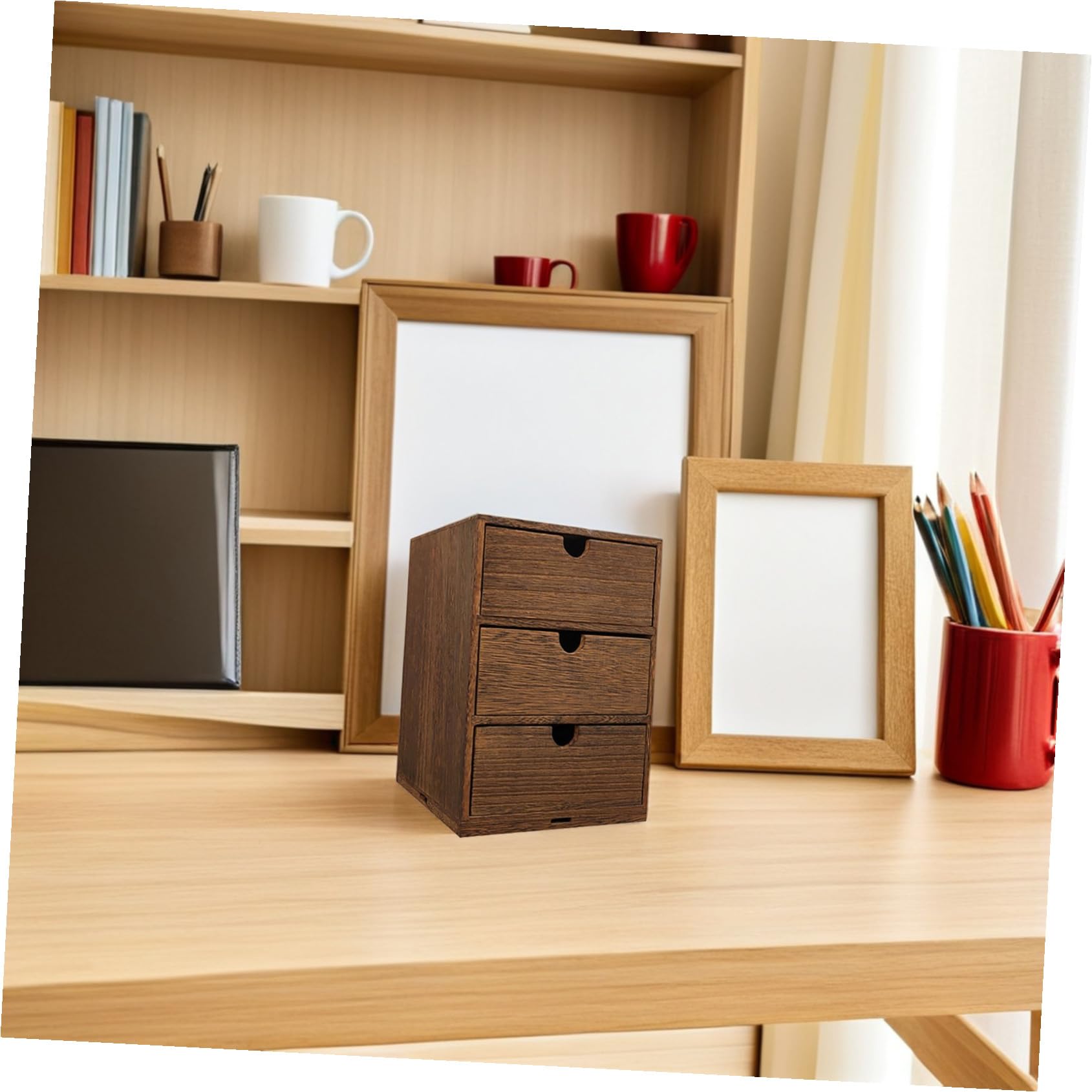 Mehrschichtige Holzkiste Aufbewahrungsbox mit 3 Schubladen Braun Großer Stauraum und Glatte Oberfläche für Tisch und Büroorganisation