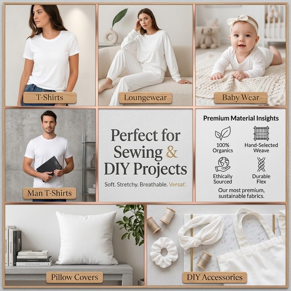 Soimoi Baumwolljersey-Strickstoff, 178 cm breit, 200 g/m², 2-Wege-Stretch, weicher, atmungsaktiver Stoff für T-Shirts, Tops, Sportbekleidung, Nachtwäsche, Leggings, Loungewear, Kissenbezüge