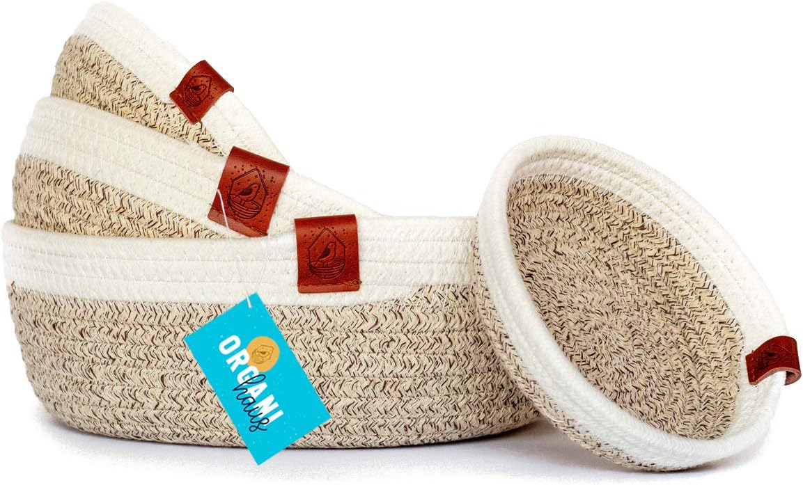 OrganiHaus 4Pack Small Rope Basket Tray Round Tray