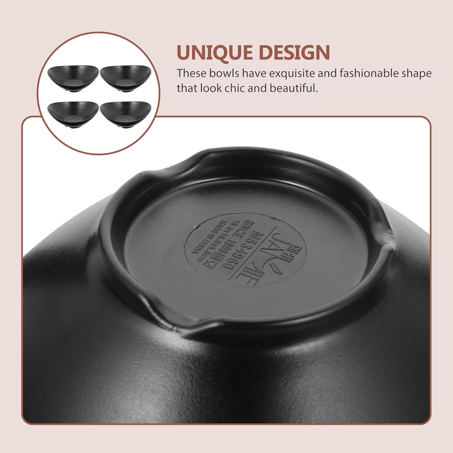 4pcs Japanese Style Noodles Soup Bowls Set 750ml Melamine Material Multi-functional and Convenient to Clean Black Bowls for Home Dining Room Use