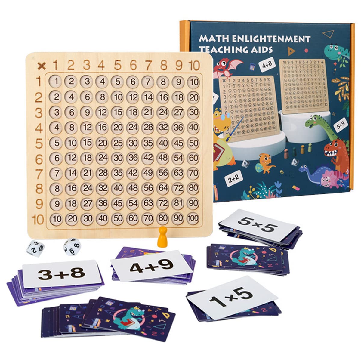 HOTBEST Wooden Math Multiplication and Addition Board Montessori Children Counting Toy Kids Learning Educational Toys Wooden Math Board Game for Children Over 3 Years Old