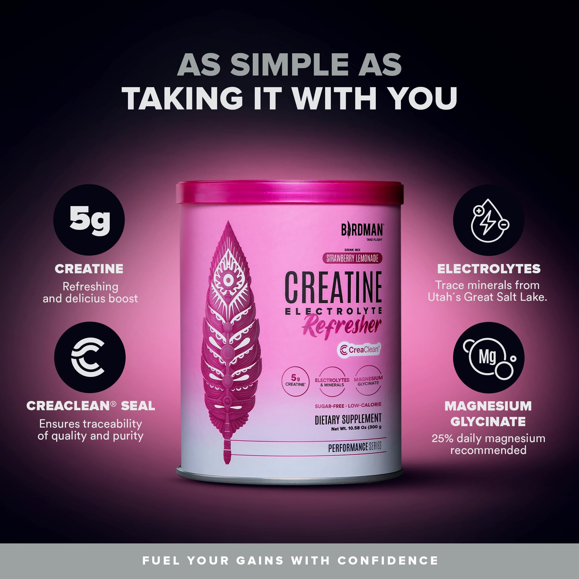 BIRDMAN Creatine Refresher | Creatine Monohydrate Powder with Electrolytes, Magnesium Glycinate & Vitamins | Creaclean Seal | Sugar Free, Low Calorie | Strawberry Lemonade | 30 Servings — Amazon image 3