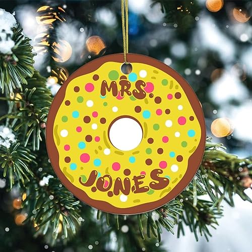 Miniatura 2 de Adorno de Navidad de cerámica impreso de dos caras con nombre en donas novedoso para familiares amigos niños divertidos colgantes de recuerdo de