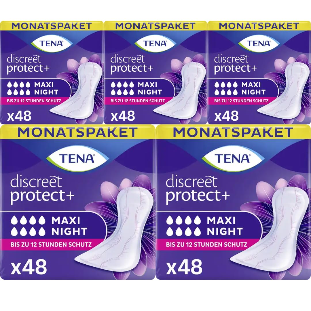 Mit Pufai Grocery, Discreet Maxi Night Einlagen Inkontinenzeinlagen für Frauen Monatspaket 4 X 12 STÜCK x 5 Packungen