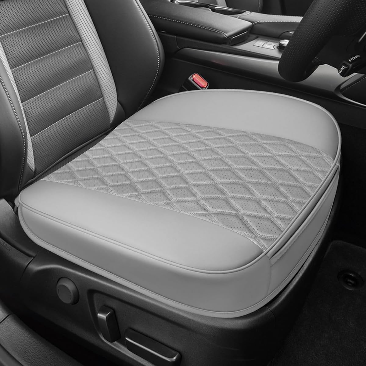 Leather Front Car Seat Cover, Anti-Slip Car Seat Bottom Covers, Full Wrapped Bottom Seat Protectors with Storage Pocket, Universal Comfortable Seat Cushion Fit Vehicles SUVs Trucks (Gray)