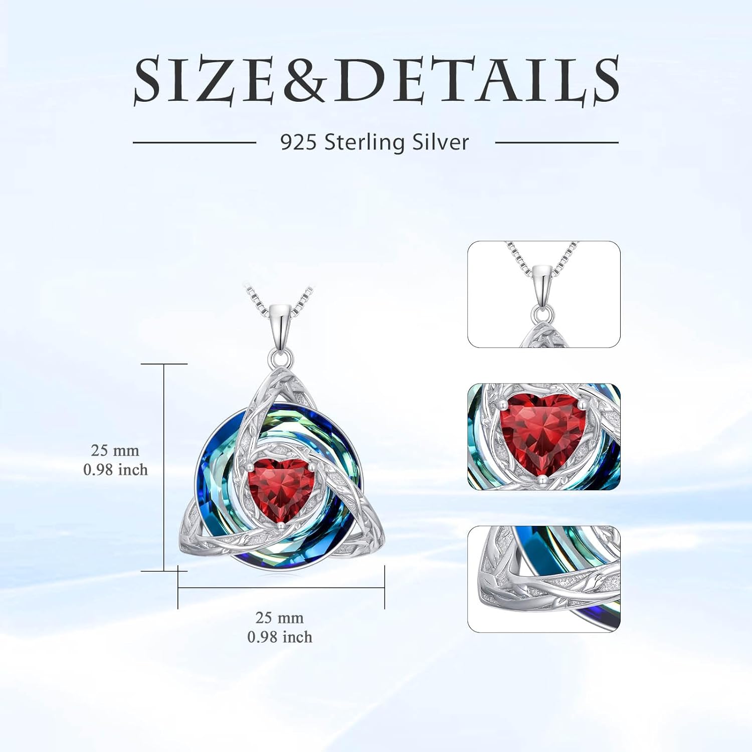 TOUPOP Celtic Birthstone Necklace for Women 925 Sterling Silver Trinity Knot Triquetra Garnet Necklaces Pendant January Birthstone Necklace Irish Scottish Jewelry Birthday Christmas Gifts for Her - Image 6