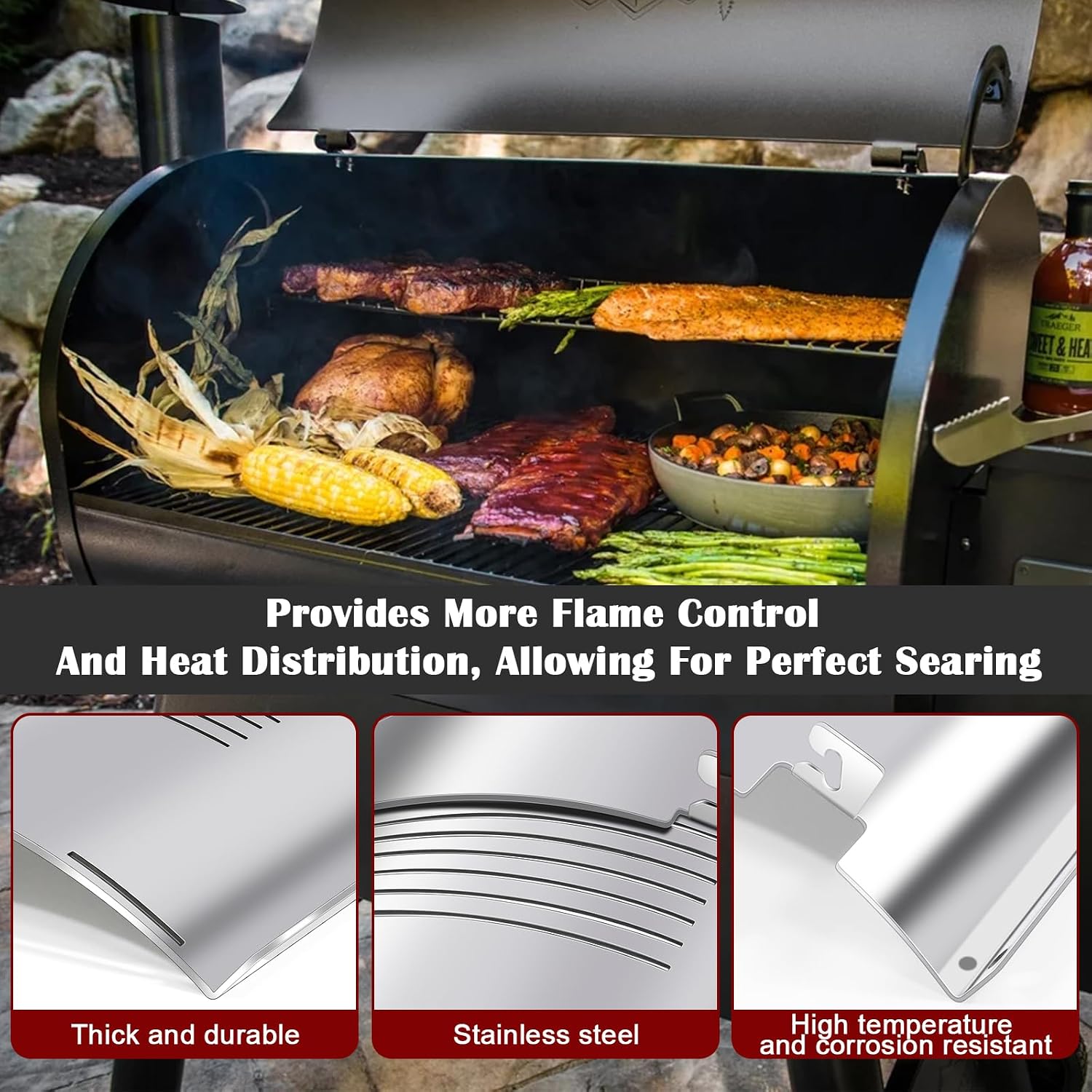 Hiorucet Flame Broiler Parts for Pit Boss 340 & 440 Series Pellet Grills, Boss PB340, PB340TGW1, PB440, PB440D, Tailgater PB440TG1, Ranch Hand PB440TGR1, Flame Broiler Slide Cover Bottom for Pit Boss