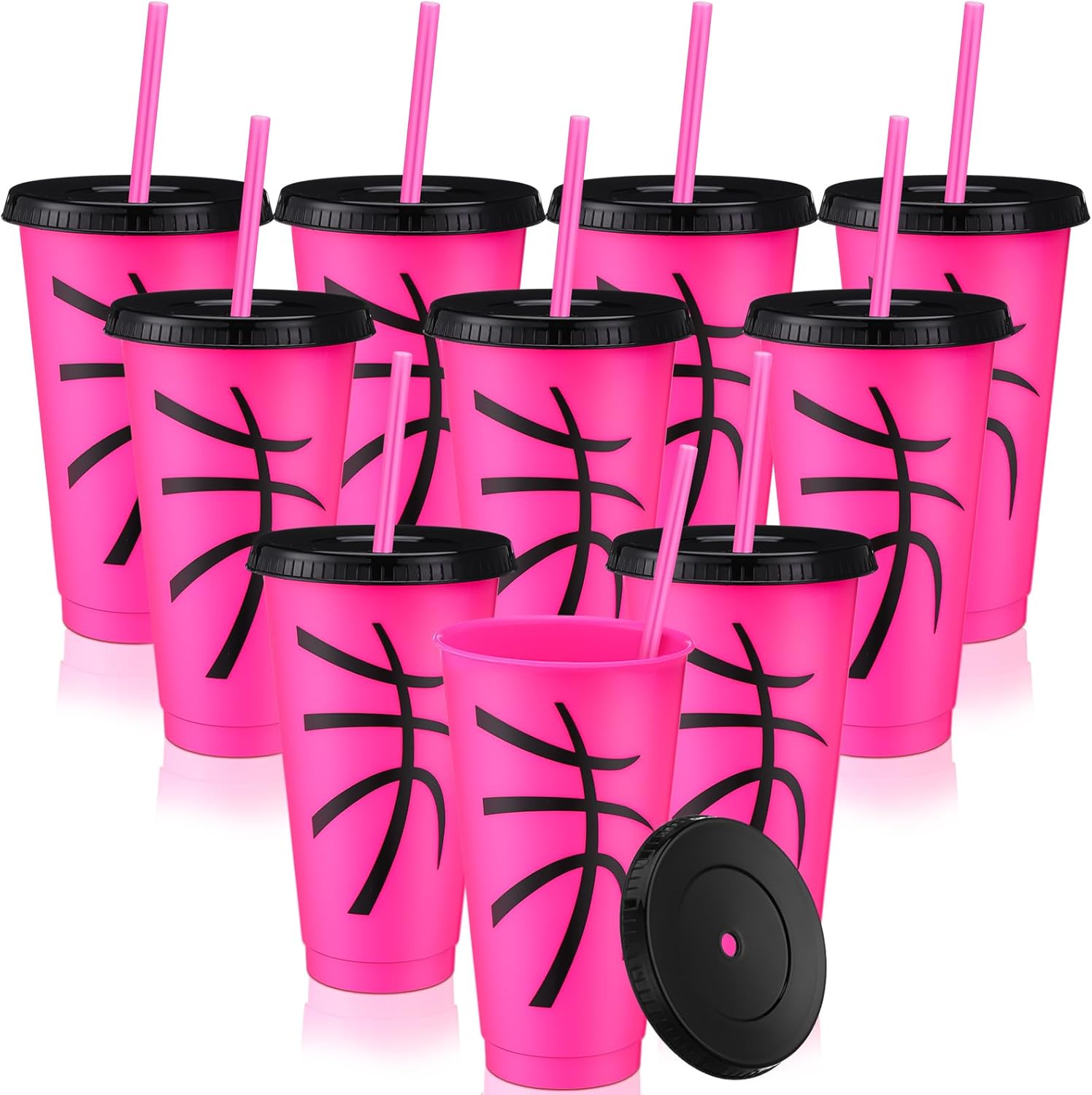 Domensi 12 Pcs Yellow Softball Sport Ball Plastic Tumbler with Lid and Straw 24oz Reusable Plastic Cups Gifts for Fan Friend Birthday Sport Party Gifts Supplies