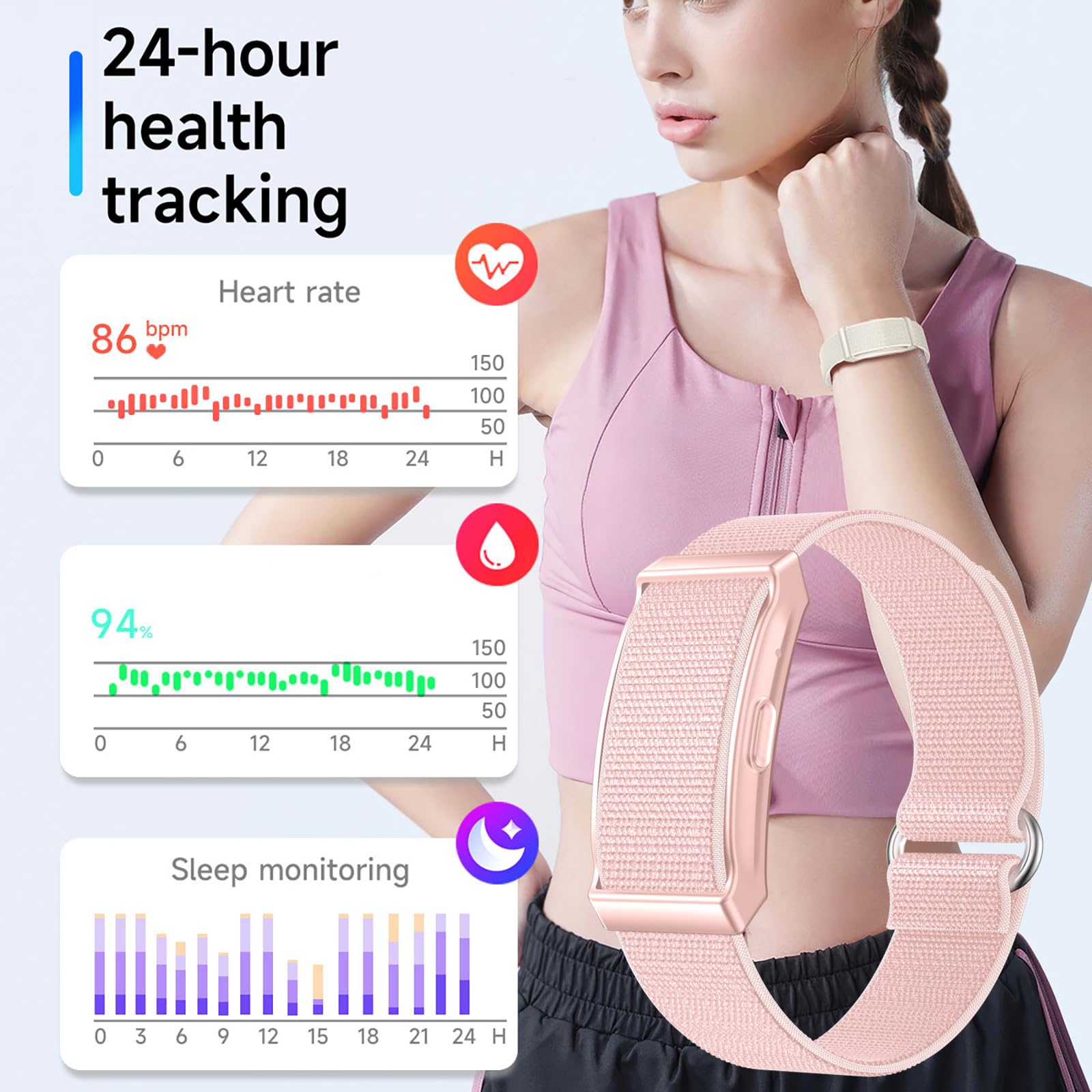 findtime Fitness Tracker, braccialetto senza display, cardiofrequenzimetro, monitoraggio del sonno, oltre 100 modalità sportive, contatore di calorie, IP68, impermeabile, per iOS e Android, contapassi