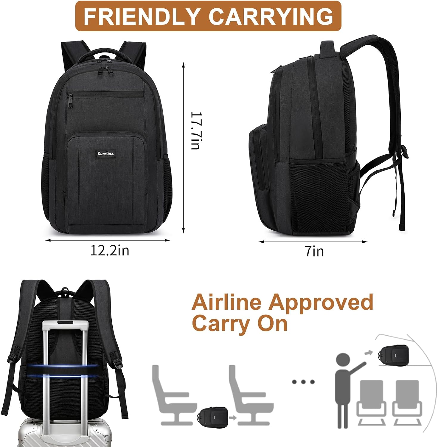 Black Backpack for Men, School Backpack for Teens Boys, High School Bookbag image 4