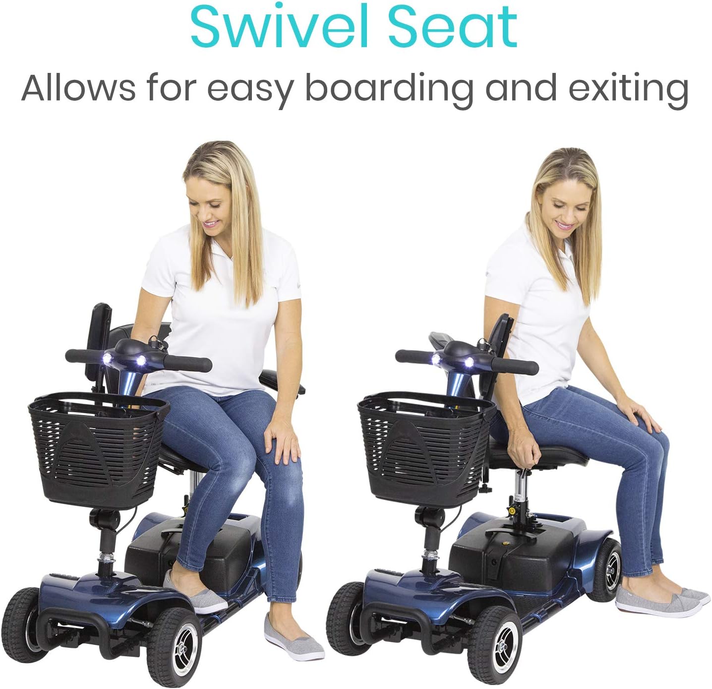 Vive 4 Wheel Mobility Scooter - Electric Powered Wheelchair Device - Compact Heavy Duty Mobile for Travel, Adults, Elderly - Long Range Power Extended Battery with Charger and Basket Included : Health & Household