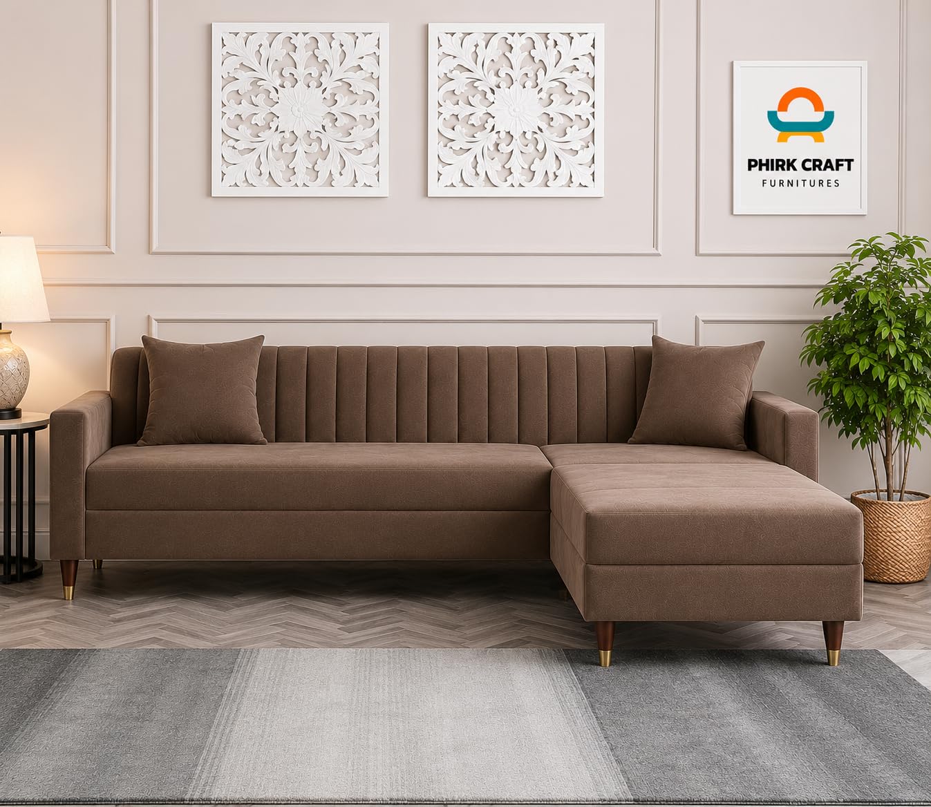 4 Seater Interchangeable L Shape Sofa Set for Living Room | 4-Person Upholstered Sofa Set for Home, Office & Lounge | Camel (LHS/RHS)-image-37