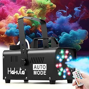 Hakuta Smoke Machine, Fog Machine with 18 Colorful LED Lights Automatic Fog Machine with Racing,Jumping LED Modes for Halloween, Christmas, Wedding and Stage DJ Party