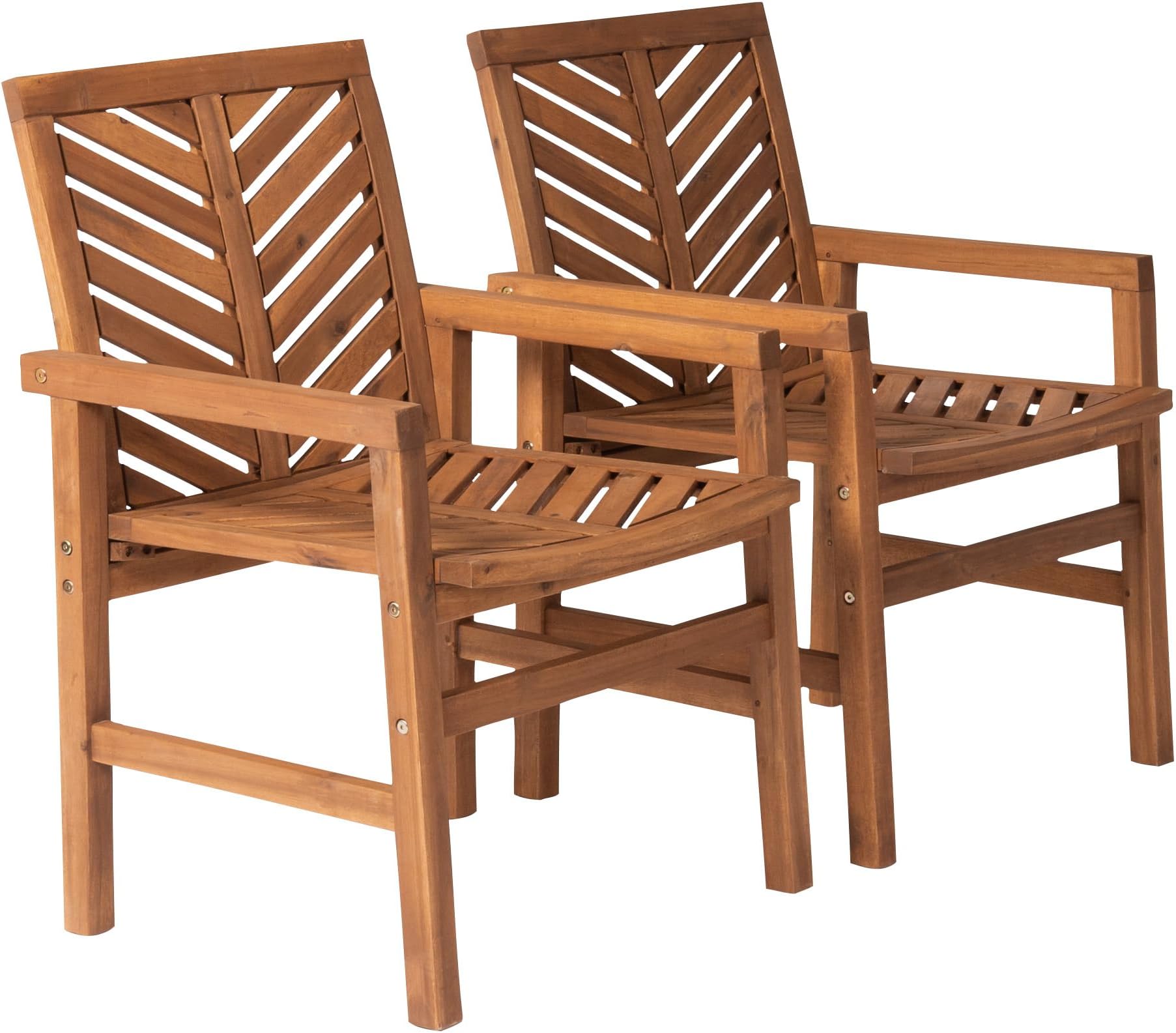 2 Piece Outdoor Patio Chevron Wood Chair Set All Weather Backyard Conversation Garden Poolside Balcony, Set of 2, Brown