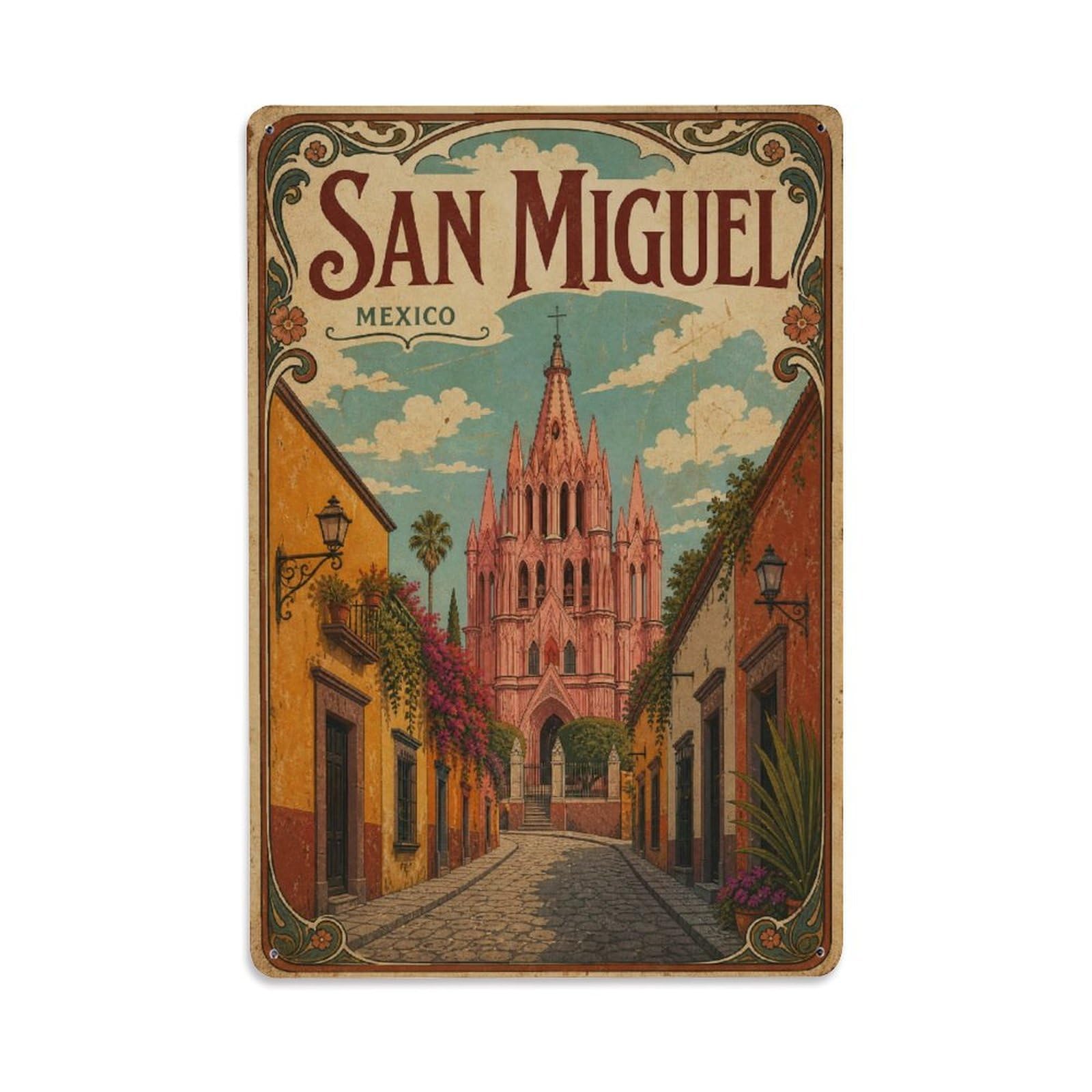 Vintage Travel Mexico San Miguel De Allende Metal Tin Sign