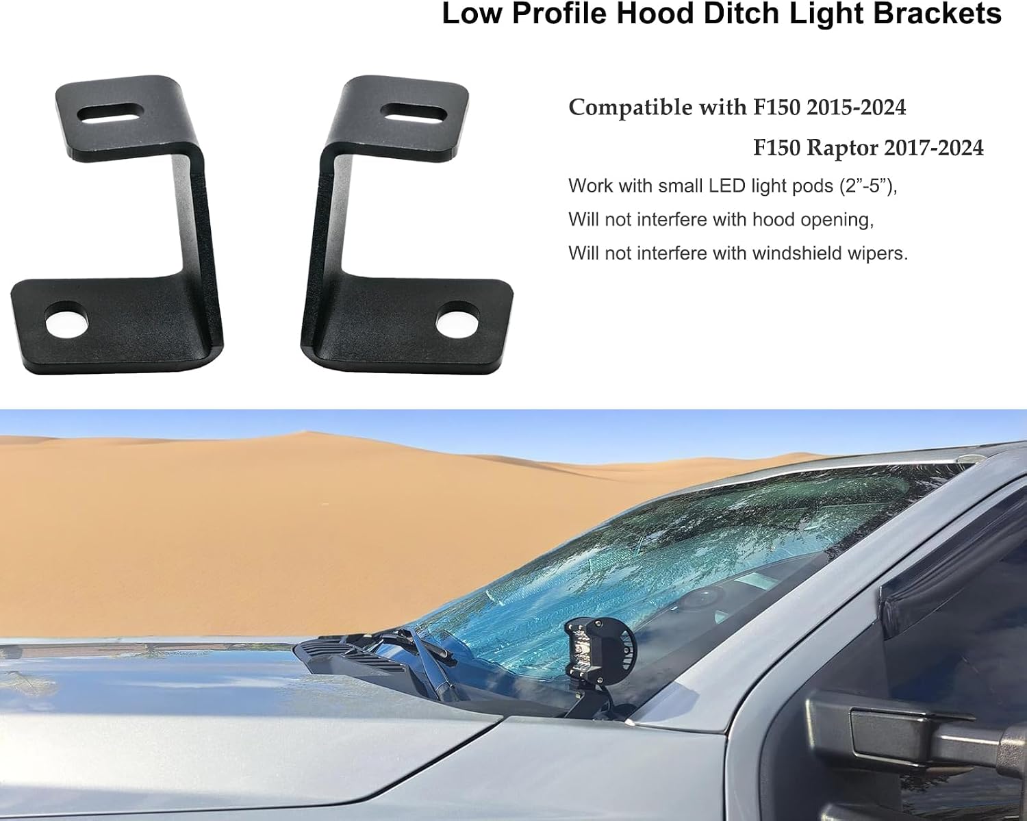 Engine Hood Hinge Ditch Brackets ,Ditch Light Front A-Pillar Bracket for Ford F150 , Hood Hinges LED Work Light Mount Brackets Suitable for F150 Raptor 2017-2024/ F-150 2015-2024