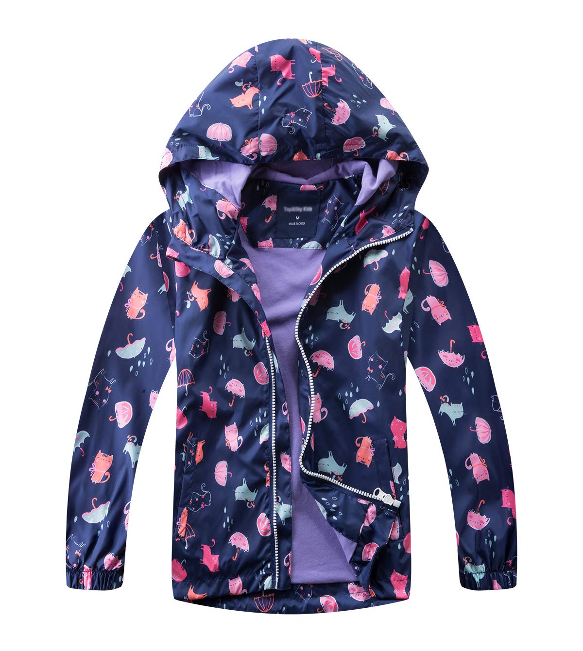 Girls Waterproof Windbreaker Jackets Cotton Lined Printed Raincoats