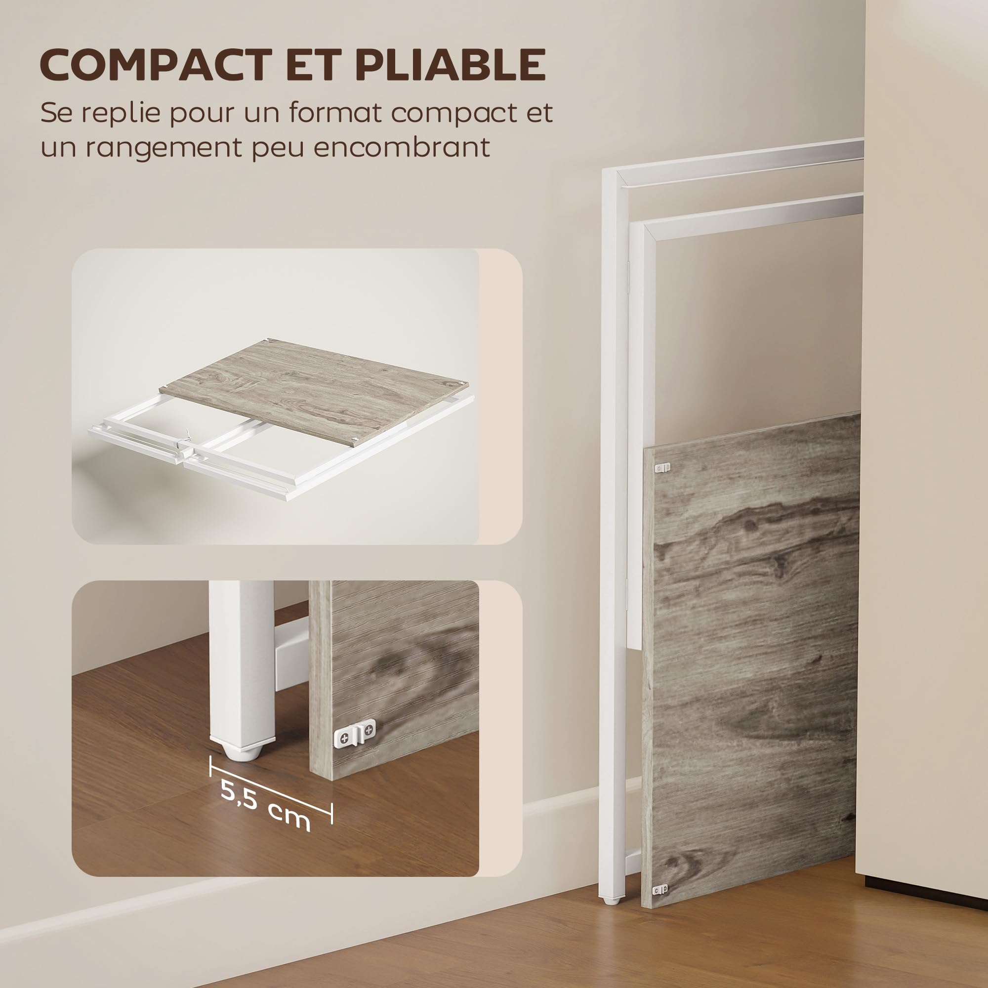 HOMCOM Bureau d'ordinateur Pliable, Bureau avec Support pour écran, Cadre en Acier, pour Chambre, Salle d'étude, Petits espaces, 100 x 48 x 87,5 cm, Bois Naturel