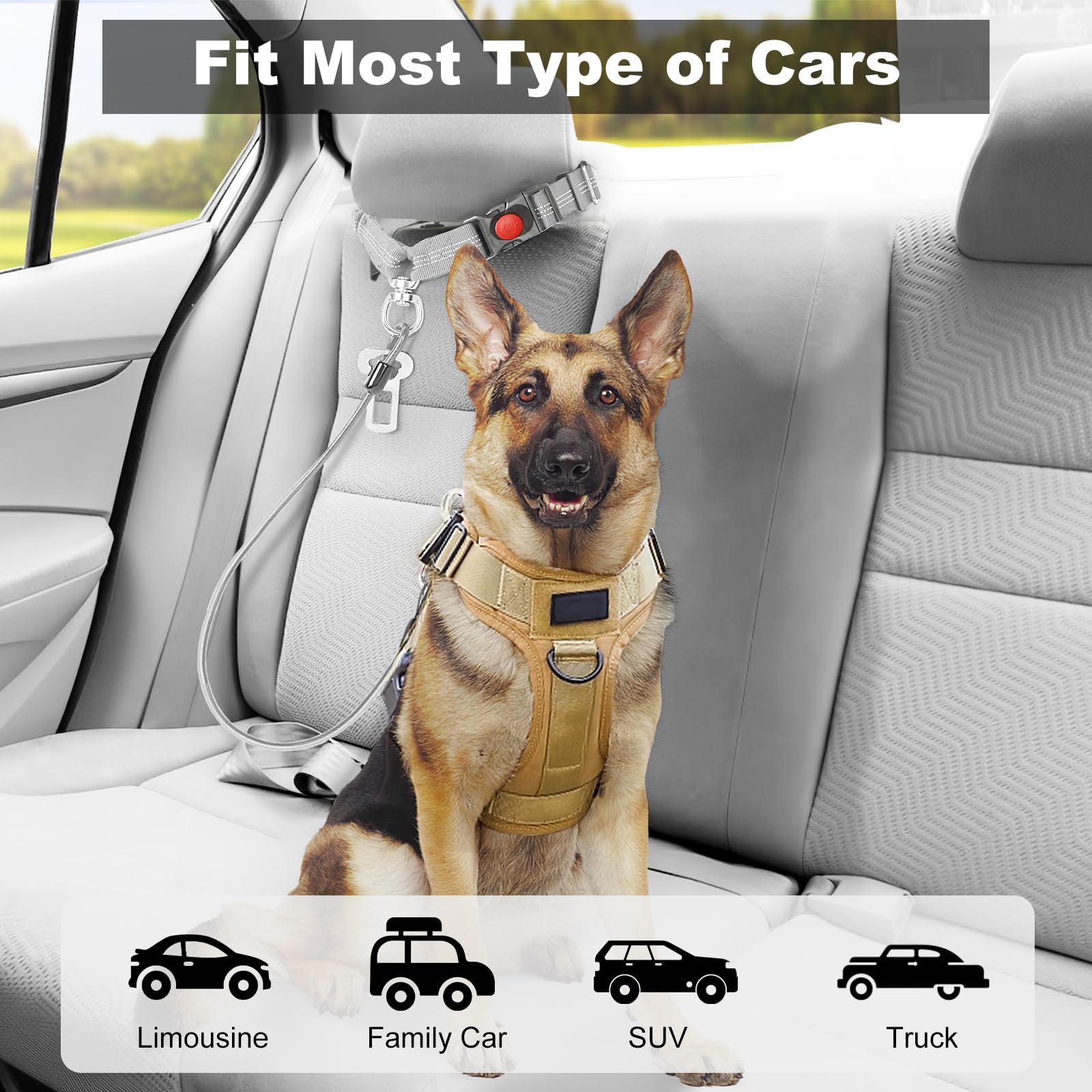 Dog Seat Belt for Car,Chew Proof Dog Car Seat Belt,2 in 1 Car Harness for Dogs Safety Seat Belt,Heavy Duty Pet Seat Belt for Medium & Large Dogs Chewer - image 6