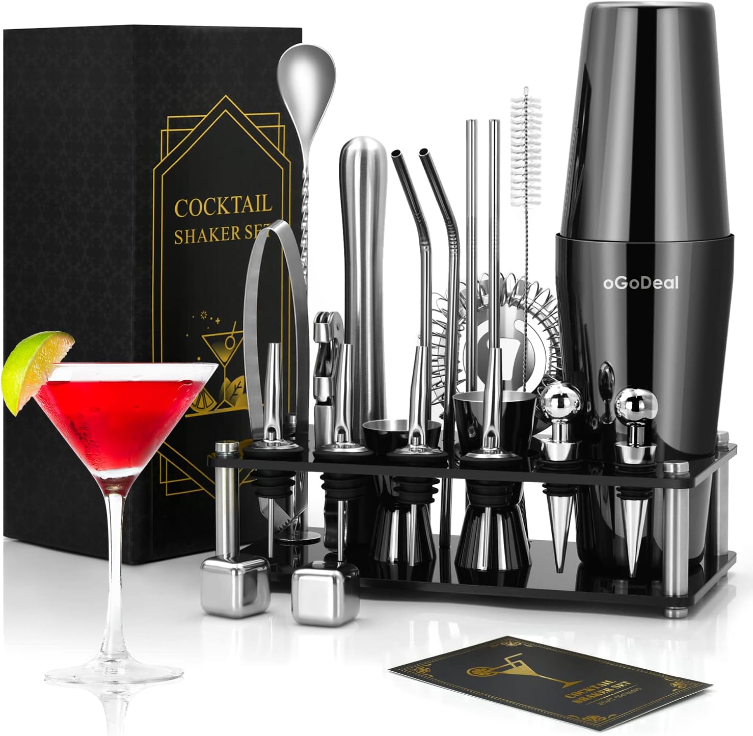 Etens Barkeeper Set 15-tlg - Edelstahl Cocktail Shaker Set Mit Holzständer