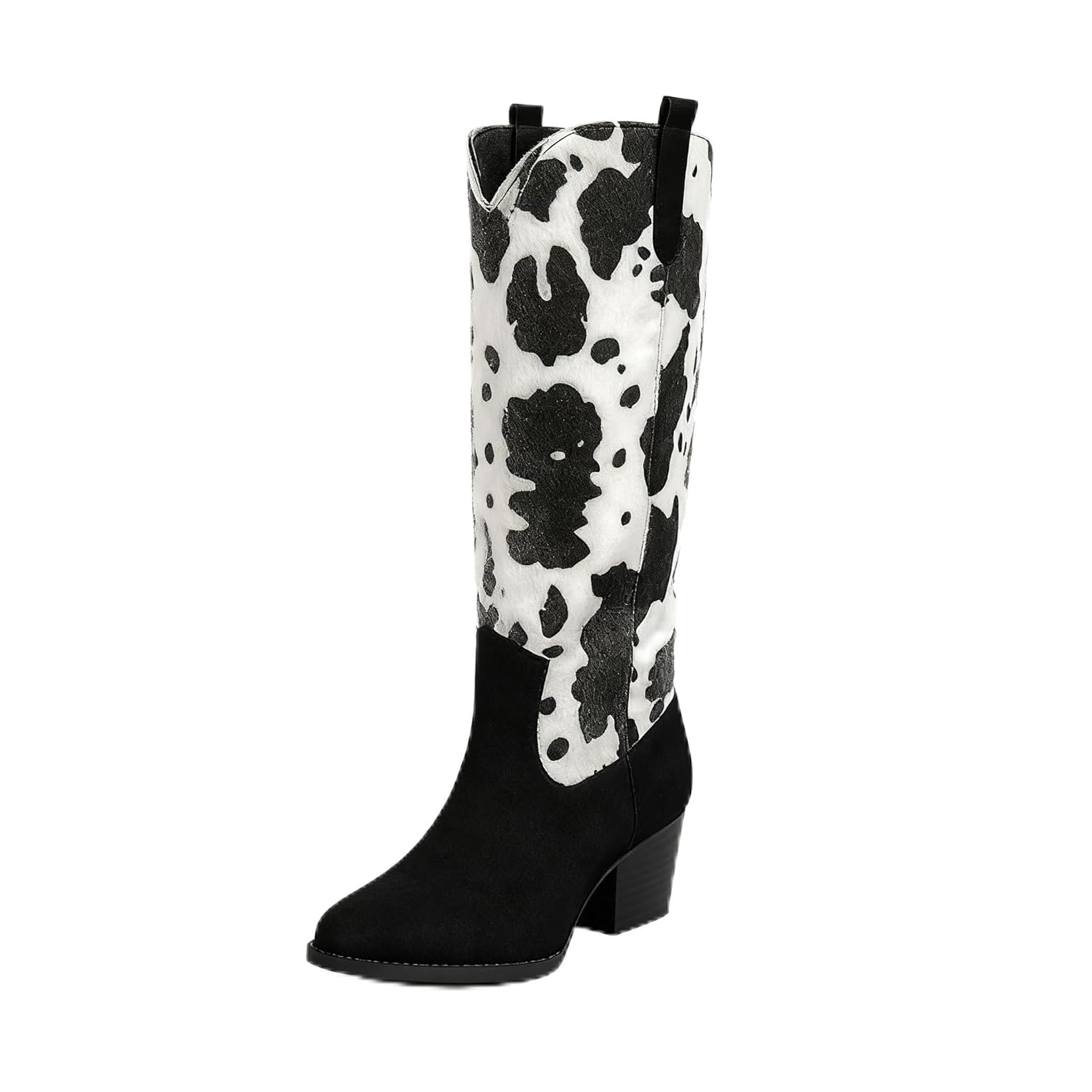 Womens Western Cowboy Boots Classic Cowgirl Boots with Brown Embroidery Pointed Toe Block Heel Knee High Rodeo Boots