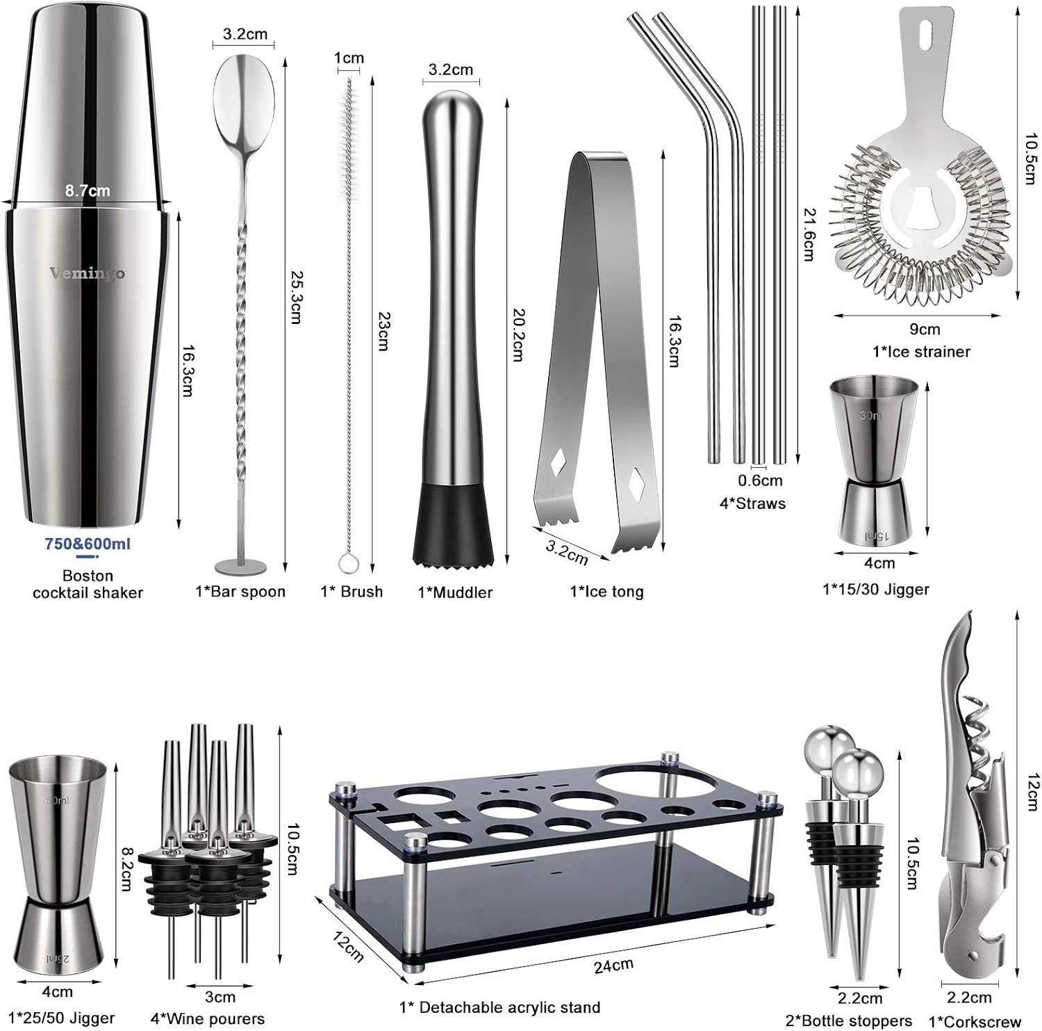 20 Piece Cocktail Shaker Set