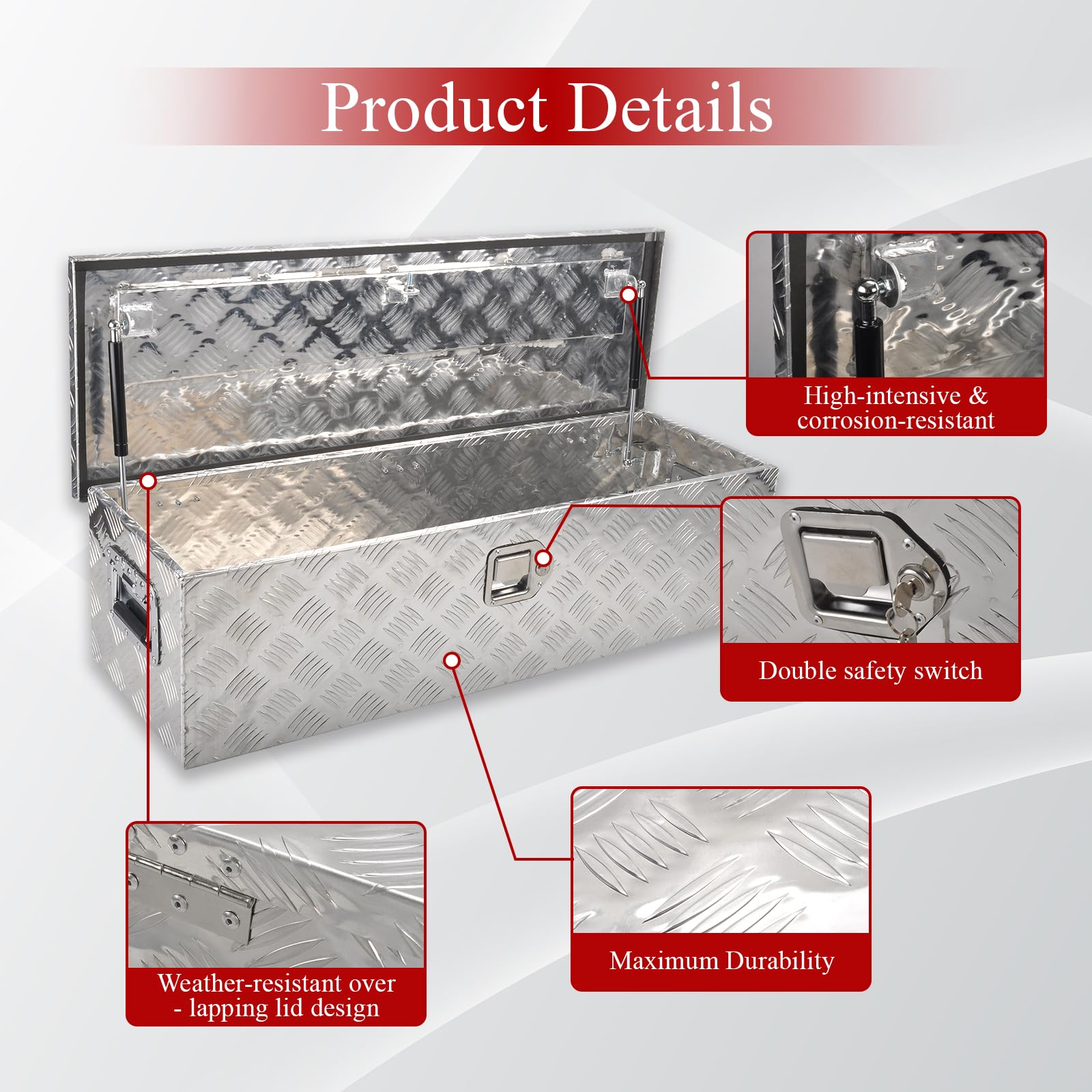 Aluminiowa skrzynka narzędziowa do ciężarówki, skrzynka narzędziowa, ciężarówka, przyczepa, skrzynia na klatkę piersiową, przyczepa, organizer do przechowywania podwozia, wodoodporny