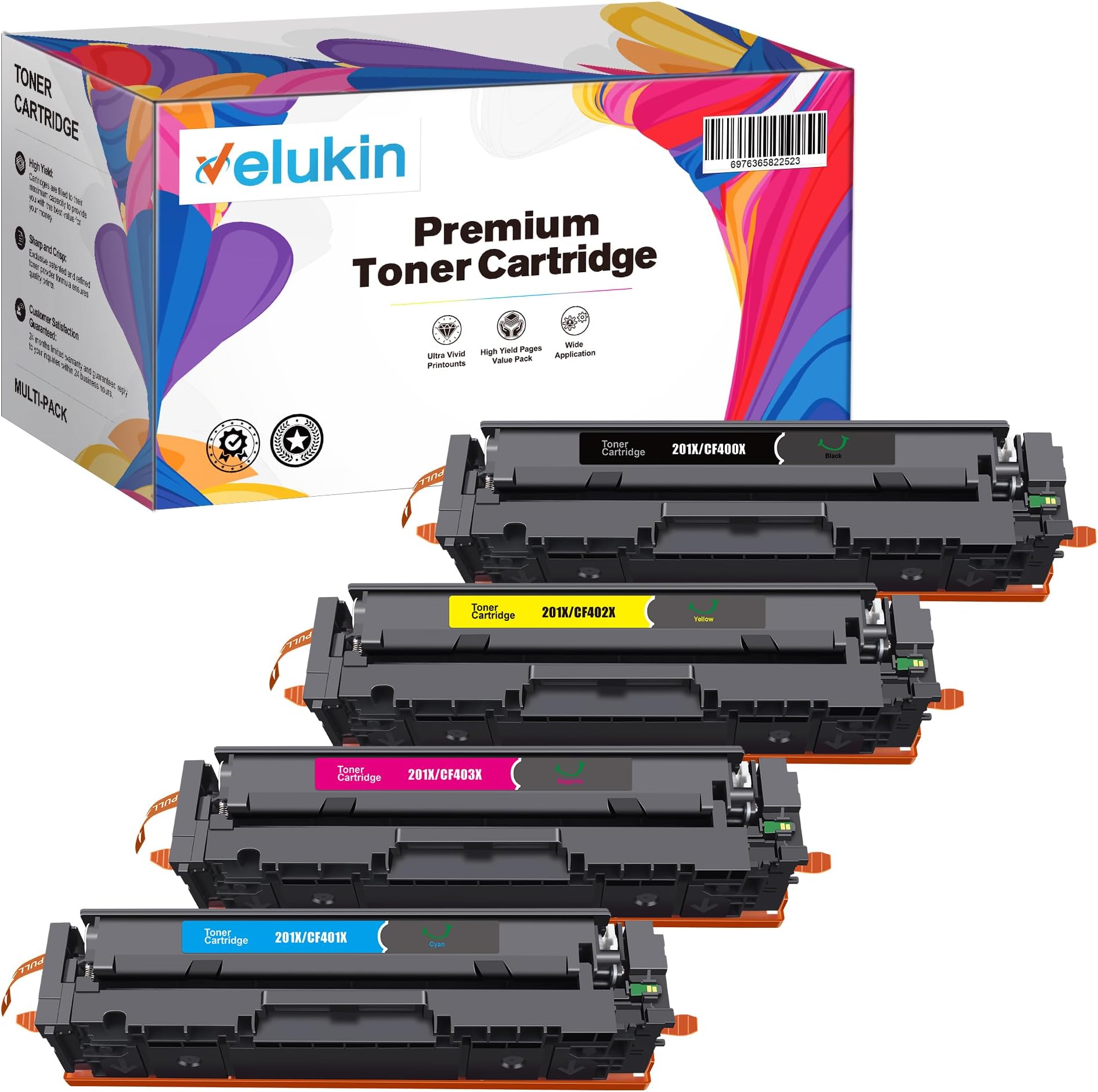 VelukinColor MF656Cdw Laser 201X Black, Cyan, Magenta, Yellow Toner Cartridges (4-Pack)| Works with HP Laserjet Pro M252 M277 Series,M277dw M252dw