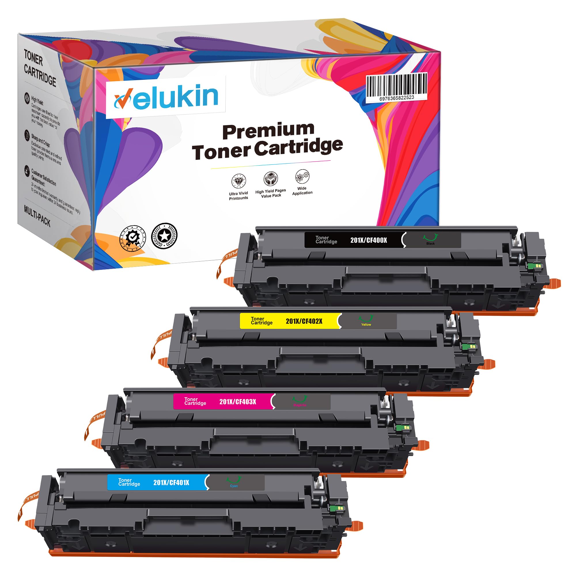 VelukinColor MF656Cdw Laser 201X Black, Cyan, Magenta, Yellow Toner Cartridges (4-Pack)| Works with HP Laserjet Pro M252 M277 Series,M277dw M252dw