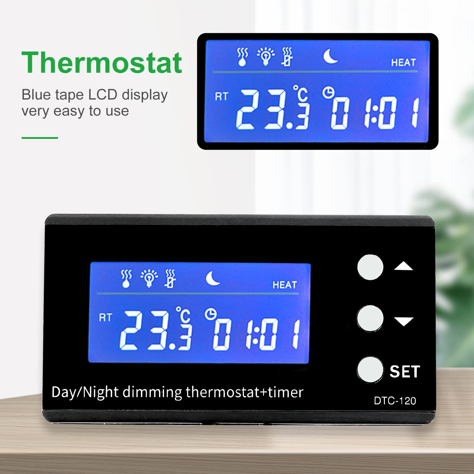 Roadoor Termostat gadów cyfrowy wyświetlacz LCD, regulator temperatury ściemniania w dzień i w nocy, timer do terrarium, do węża, jaszczurki, wiwaria, żółwia