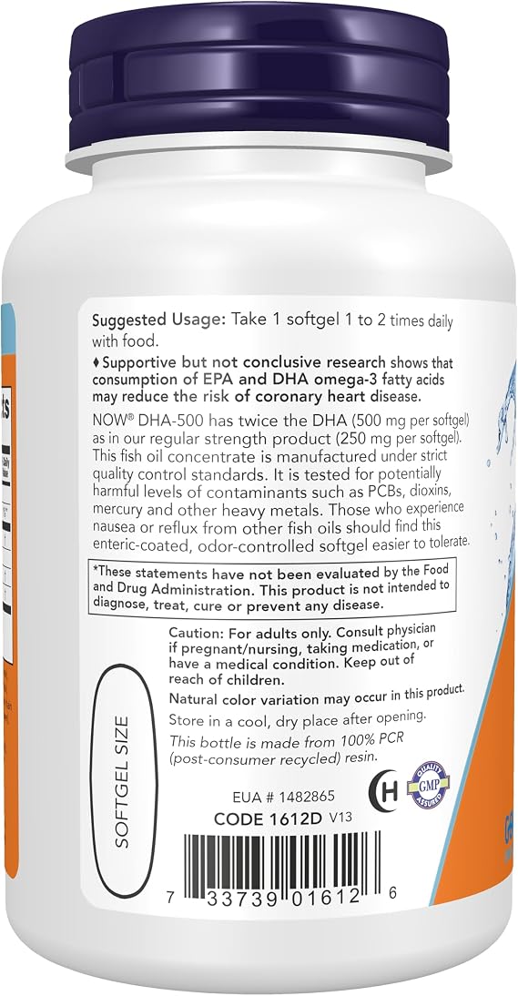NOW Supplements, DHA-500 with 250 EPA, Molecularly Distilled, 90 Softgels