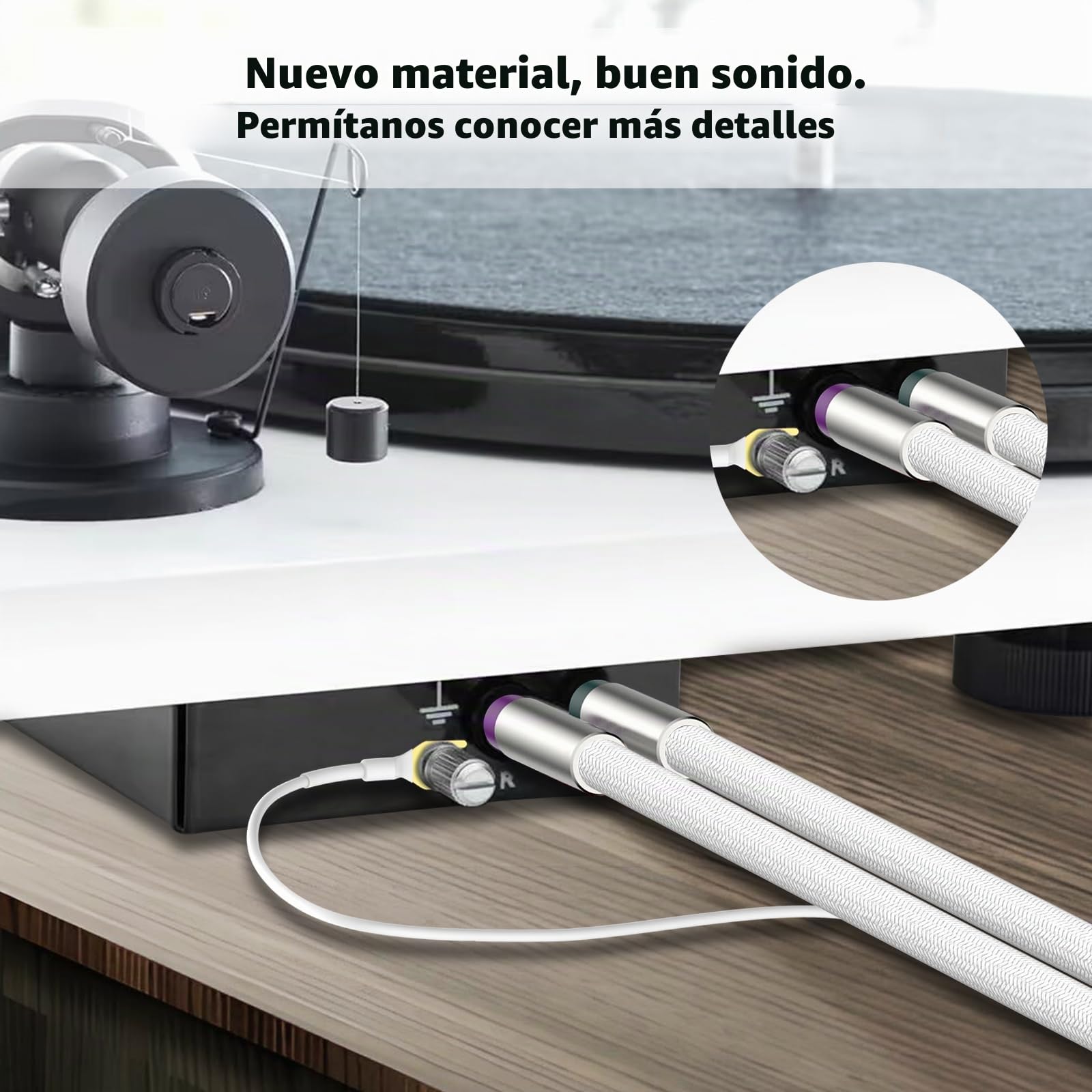 Tertullus Cable de audio con toma de tierra, 1,5 m, blindaje plateado, cable de brazo de tono OFC chapado en plata, cable RCA RCA a tierra, conectores dorados para amplificador tocadiscos (2 RCA a 2