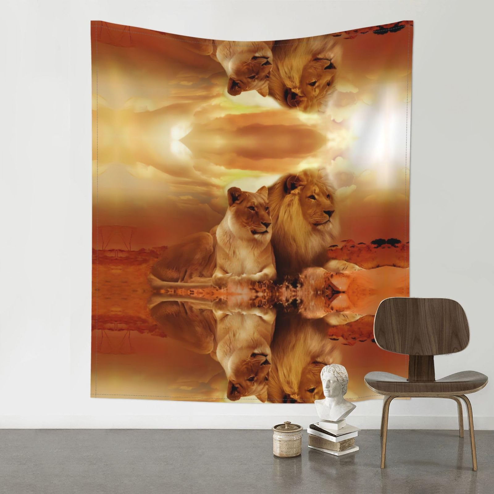HJFCZH African Lion And Lioness Prints 60x51in Wall Tapestry Bohemian Throw - Dorm Decor, Beach Blanket, Sofa Cover & Unique Gift