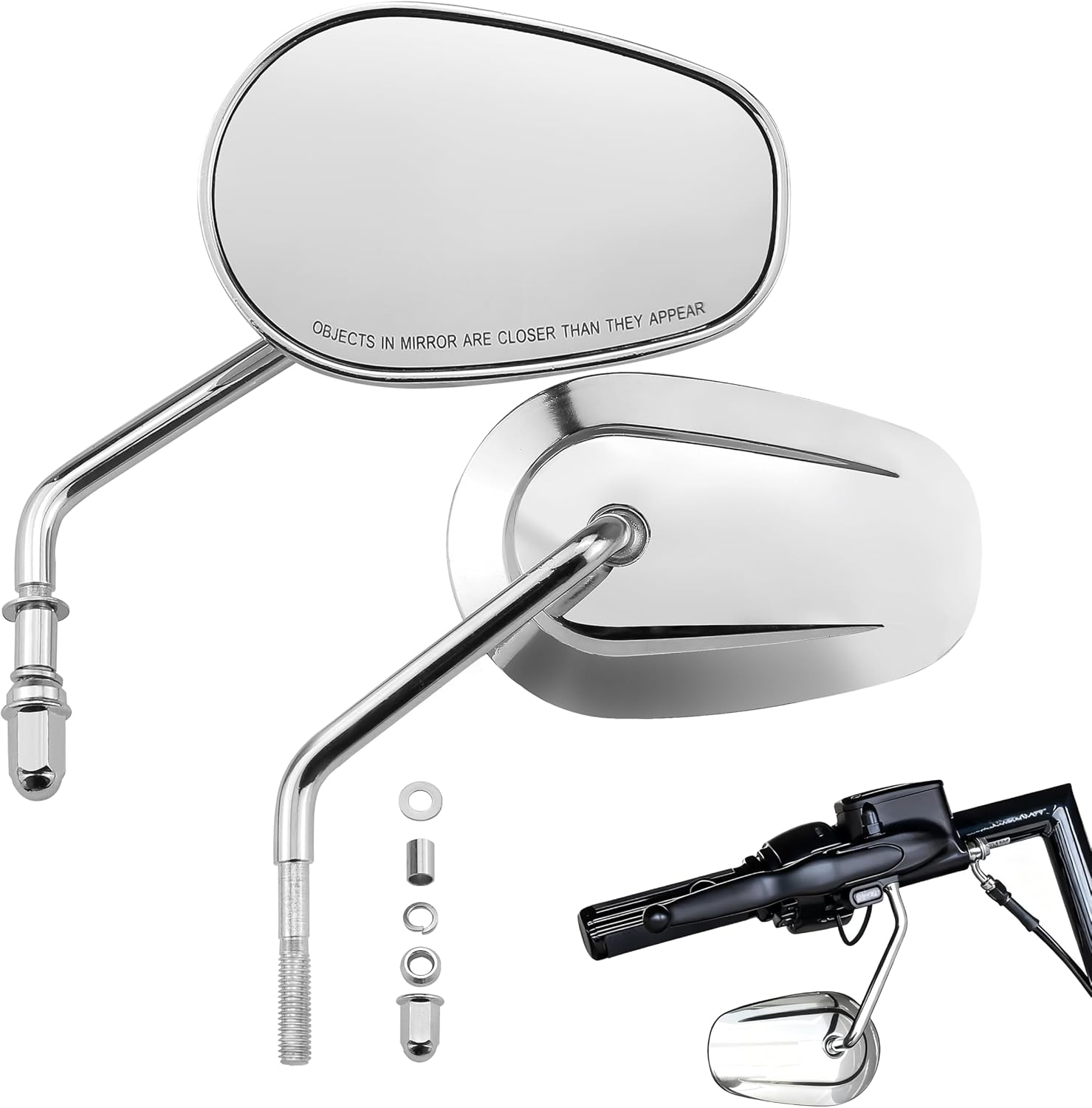 8mm Motorcycle Rearview Mirrors for Harley Davidson Dyna/Softail/Sportster 883&1200/Road Glide/Street Glide/Electra Glide Ultra/Ultra Limited/Tri Glide/CVO/VRSC 1984-2025 (Chrome)