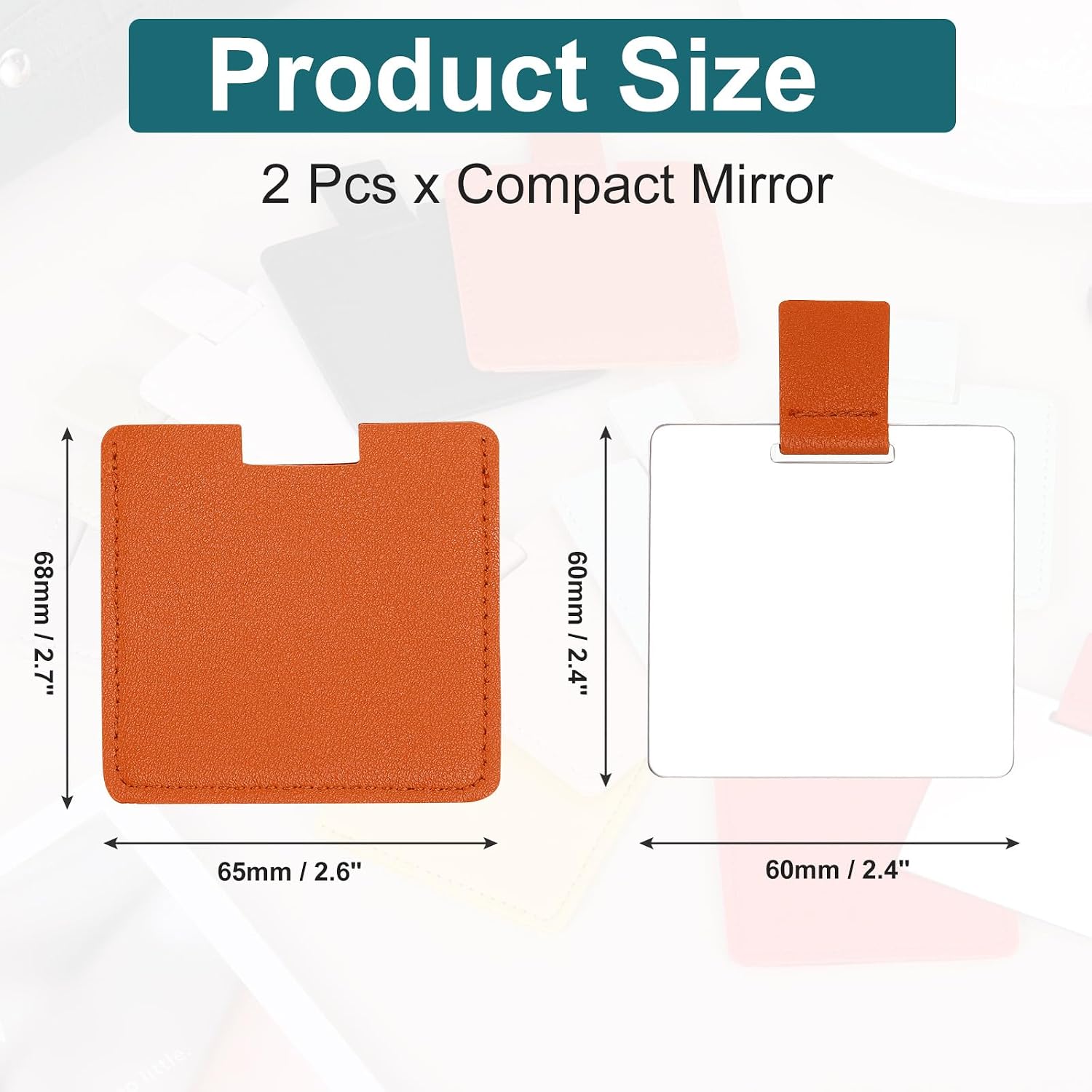 uxcell 2PCS Compact Mirror, Stainless Steel Pocket Handheld Makeup Mirror with PU Leather Case for Women, Purse, Travel, (Orange) image 2