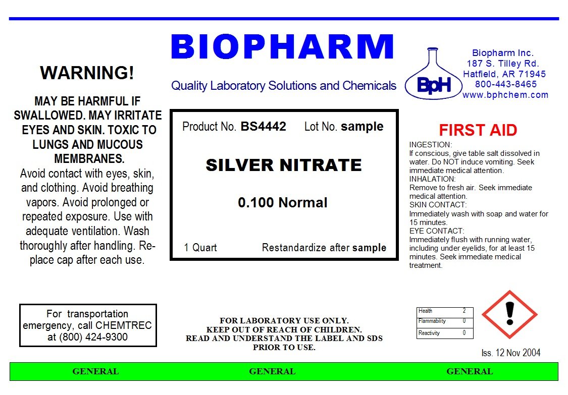 Biopharm Silver Nitrate 0.100 Normal Standard Solution, Quart (950 mL)