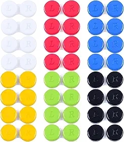 ELCOHO 24 Pacotes De Estojos Para Lentes De Contato, Caixa De Suporte Para Lentes De Contato, Recipiente Para Lentes De Contato Para Olhos Esquerdo/Direito, 6 Cores