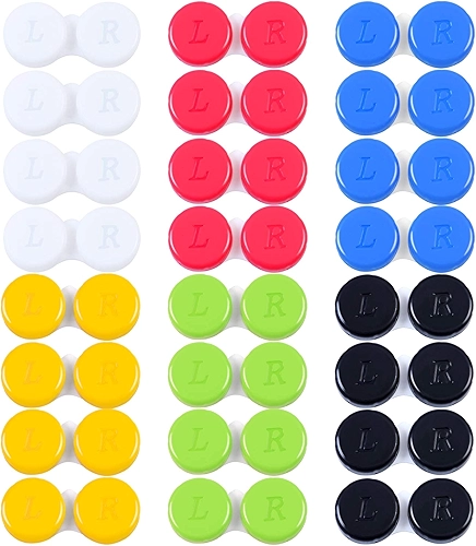 ELCOHO 24 Pacotes De Estojos Para Lentes De Contato, Caixa De Suporte Para Lentes De Contato, Recipiente Para Lentes De Contato Para Olhos Esquerdo/Direito, 6 Cores