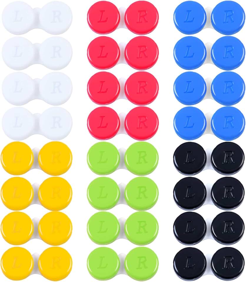 ELCOHO 24 Pacotes De Estojos Para Lentes De Contato, Caixa De Suporte Para Lentes De Contato, Recipiente Para Lentes De Contato Para Olhos Esquerdo/Direito, 6 Cores