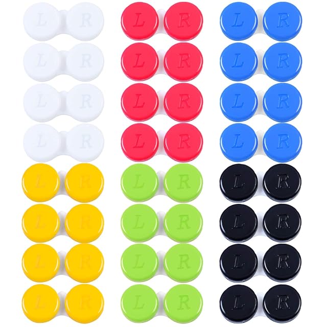 Elcoho 24 Pack Contact Lens Cases Contact Lens Holder Box Left Right Eyes Contact Lens Container 6 Colors