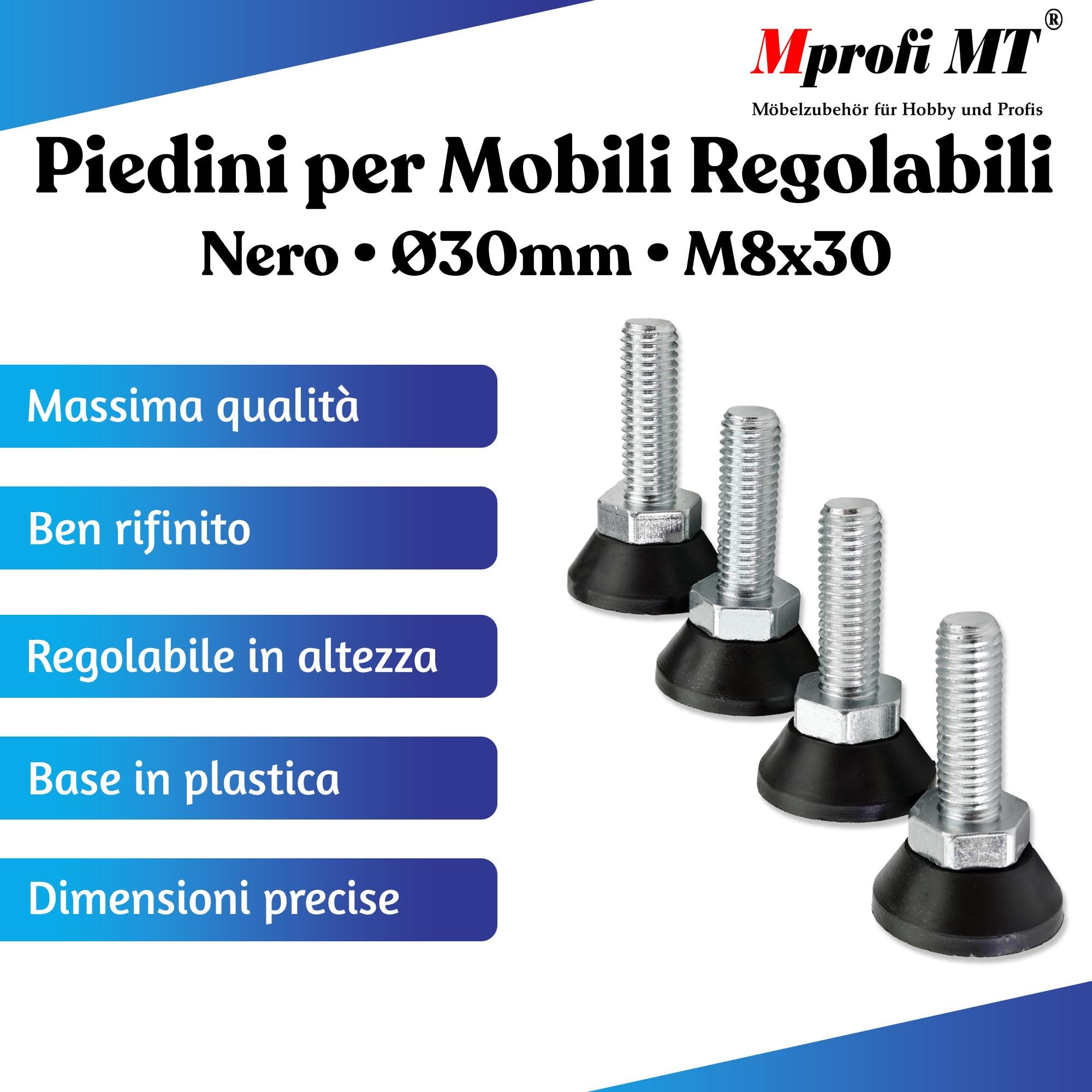 4 Piedini Regolabili Per Mobili M8 X 35 Mm – Gomma Antivibrazione Con Dado Esagonale, Antiscivolo, Per Elettrodomestici E Arredi