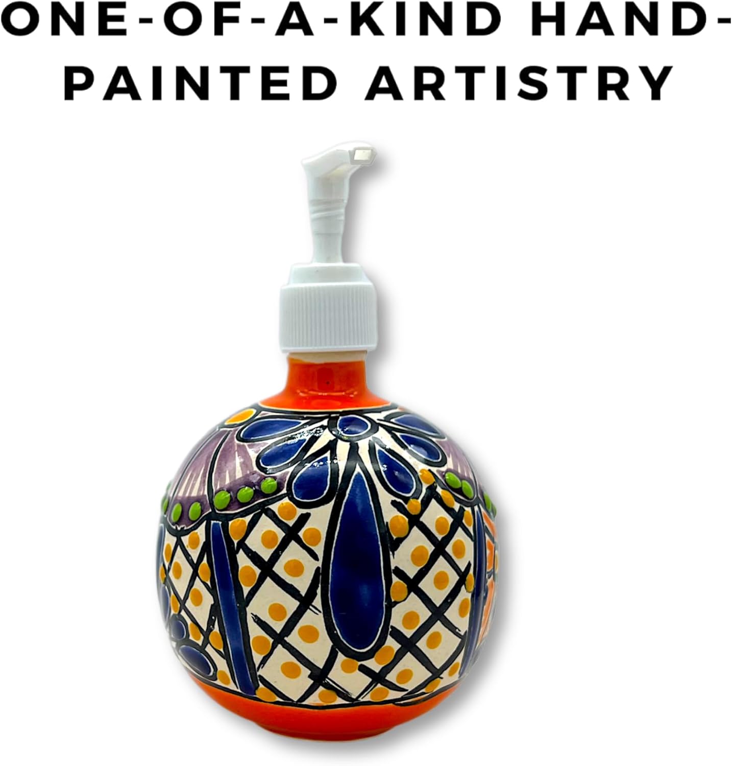 Talavera Ceramic Soap and Lotion Dispenser, for Kitchen or Bathroom Countertops - Hand Painted Mexican Pottery - Mexican Sphere Jabonera Esfera Multicolor